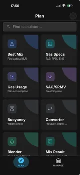 Dive Kit Tools-Startbildschirm